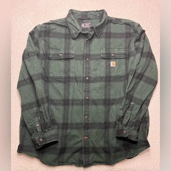 Carhartt Heavyweight Flannel Green Plaid Shirt Mens XXL - Picture 2 of 7